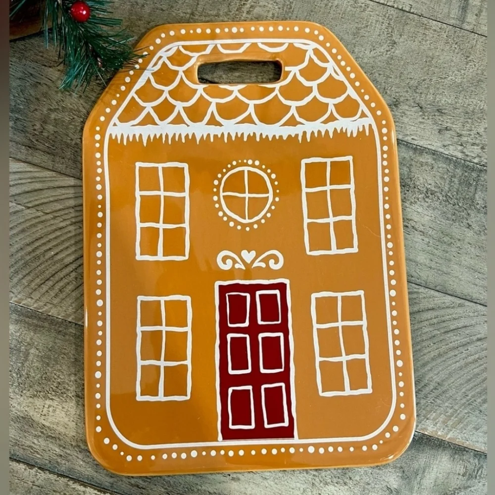 Ceramic Gingerbread House Cutting Board Tan Neutral Color